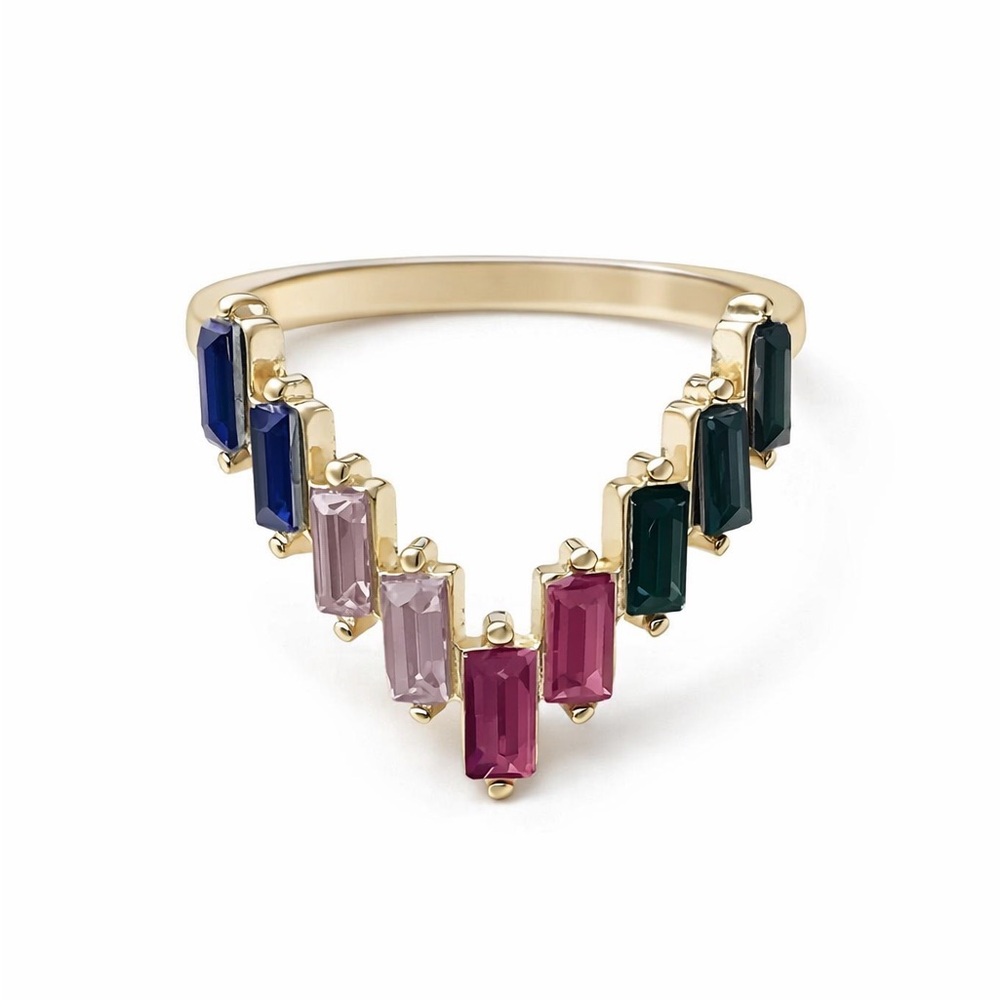 5/$15 🩷 MUST BUNDLE Gold Multi-Color Chevron Crystal Ring